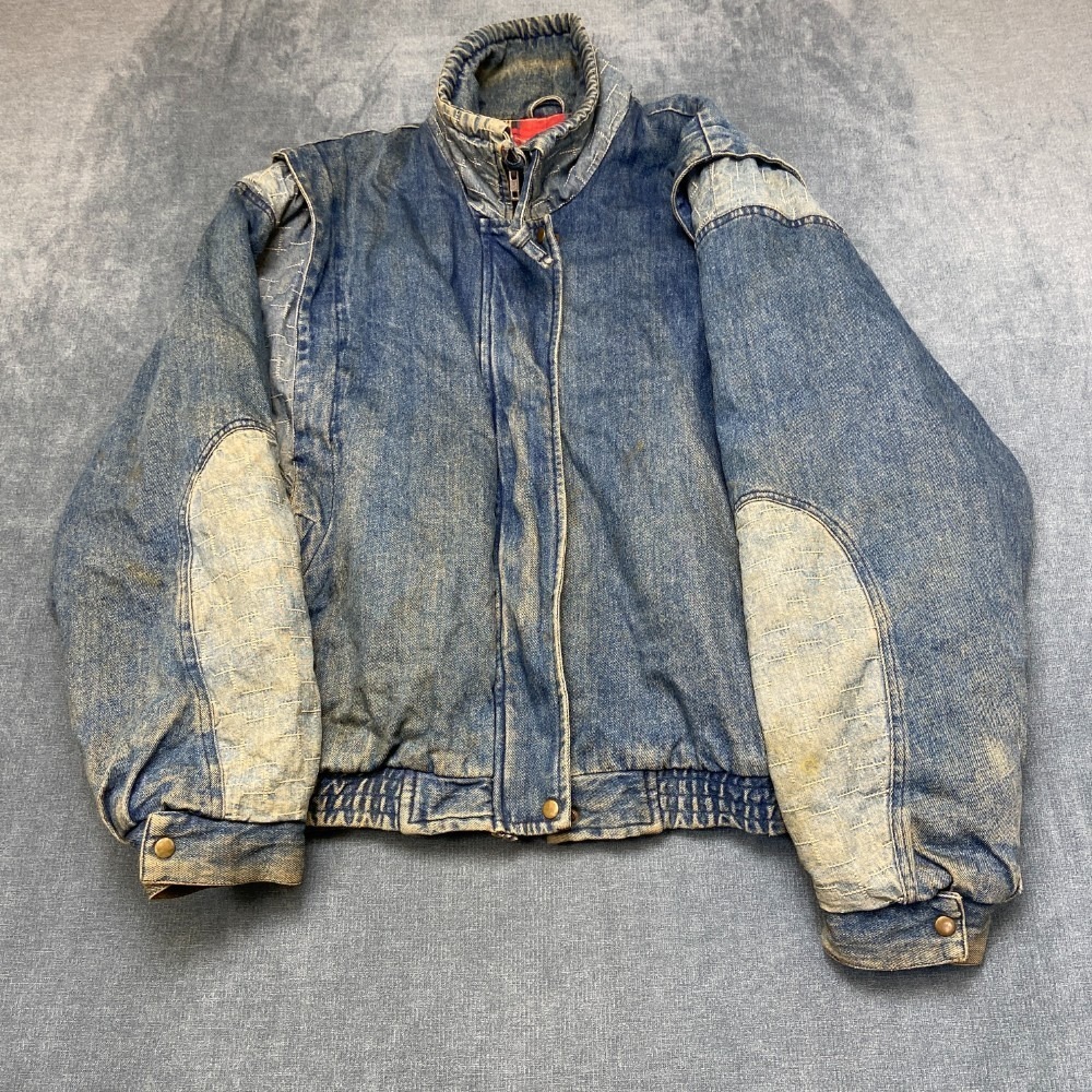 VTG Denim Jacket Womens 24.5 Blue Denim Cotton Lined Elastic Hem Full Zip Snap